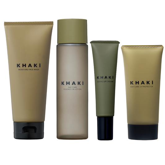 KHAKI スキンケア4点セット ＜洗顔料 & オールインワンローション & クリーム＆日焼け止め＞SPF50＋ PA＋＋＋＋ UV耐水性★★